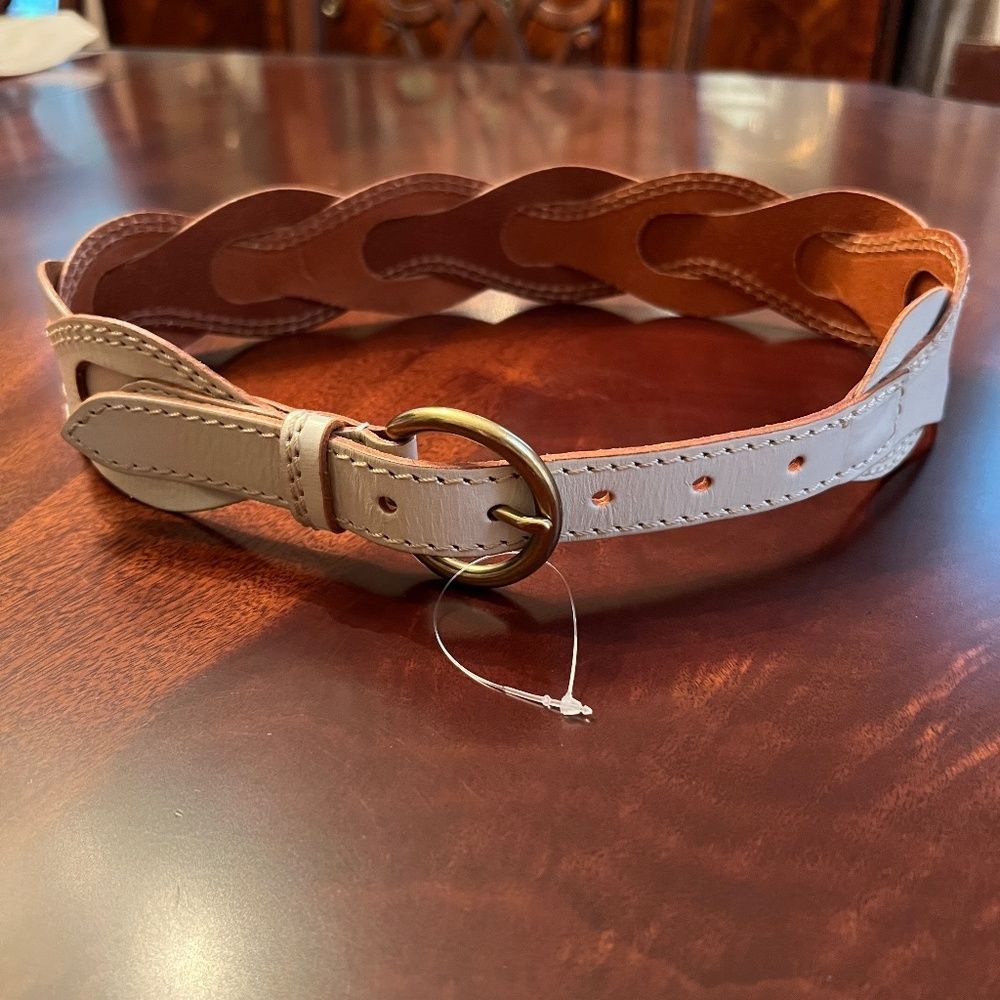 NWOT Women's Linea Pelle Ivory Off White Beige Woven Leather Belt Size SMALL
